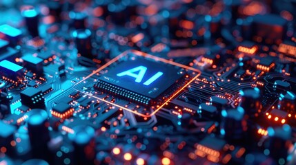Artificial Intelligence and AI technology concept processor chip or mother board background LLMs