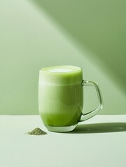 Obraz na płótnie Canvas prepared matcha tea in a glass mug.