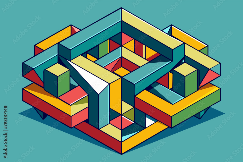 Fototapete a classic geometric shape fragmented and reassembled in a playful and unexpected way.