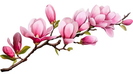 A digitally crafted illustration of a pink magnolia flowers branch with a realistic touch