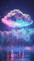 Obraz premium white cloud with neon light in the sky.