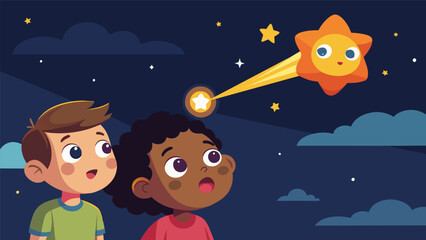 A childs eyes light up with amazement as they spot a shooting star during their first Junior Astronomer Night. - obrazy, fototapety, plakaty