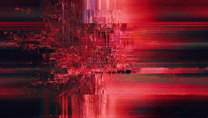 Abstract digital glitch Art fusion. Red and black tones.