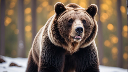 A Powerful Bear on a Blurred Bokeh Background - obrazy, fototapety, plakaty