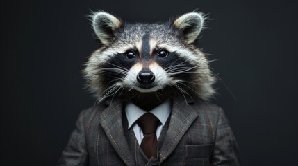 Obraz premium Elegantly dressed raccoon in business attire