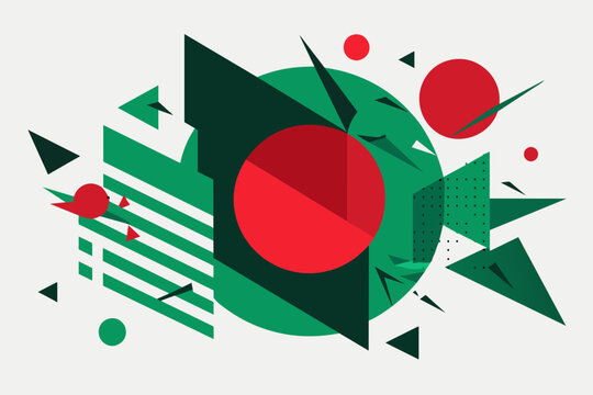 A deconstructed Bangladesh flag vector, with the elements (red sun, green field) reassembled in an abstract, geometric composition.