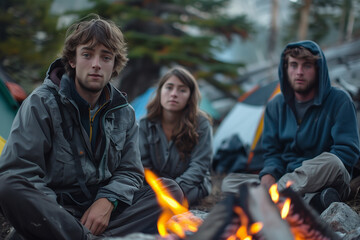 Fototapeta premium Group of People Sitting Around Campfire