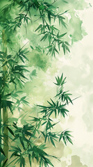 Painting of a Bamboo Tree With Green Leaves