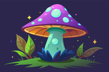 A magical mushroom with a glowing cap vector illustration