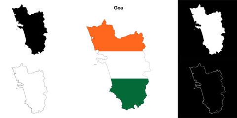 Goa state outline map set