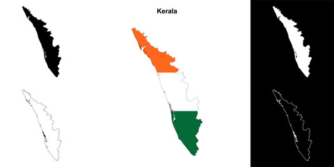 Kerala state outline map set