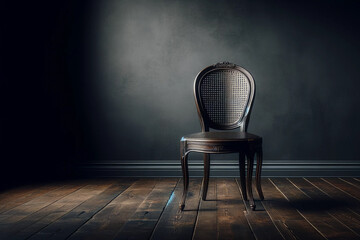 black viennese elegant chair in an empty dark room - obrazy, fototapety, plakaty