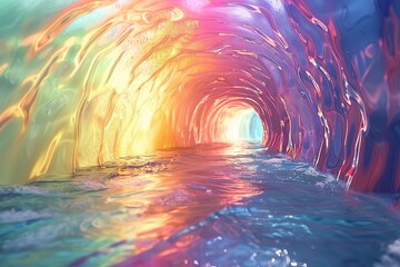  Futuristic tunnel with glowing light. 3d render abstract background, Ai Generated