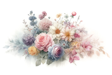 floral watercolor composition in pastel colors on a white background