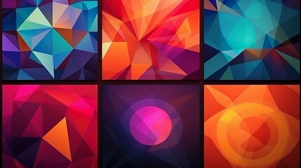 A set of six images featuring brightly colored geometric designs, each forming a distinctive pattern
