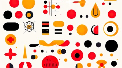 A visually arresting collection of abstract shapes dominated by red and black hues, implying dynamism and passion