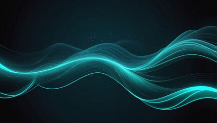 Abstract Teal Neon Light Waves Background