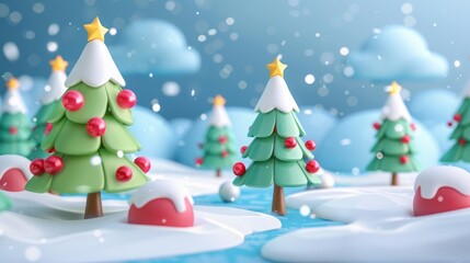 Fototapeta na wymiar 3d cartoon christmas trees and snow.