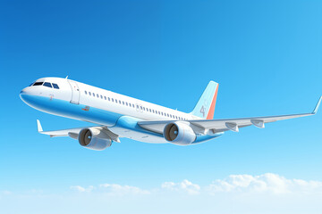 Fototapeta premium Airplane in the blue sky. Background with selective focus and copy space