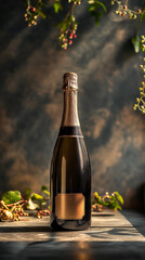 Bottle of champagne on the table | Bottle Champaign Label Mock Up | Product Photography 