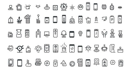A versatile collection of linear icons depicting various everyday items, perfect for web and mobile UI designs
