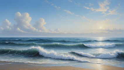 Fototapeta na wymiar Blue Horizon, Seascape with Rolling Waves