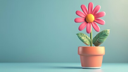 3D cartoon flower in a flowerpot.