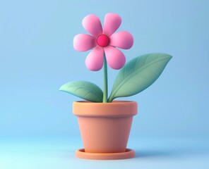 3D cartoon flower in a flowerpot.