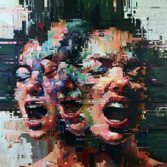 A painting of three women with their mouths open, one of which is screaming