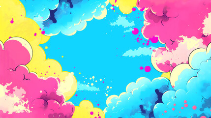 Abstract halftone comics background - Modern design clouds in pop colors banner - 793204592