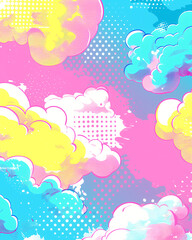 Abstract halftone comics background - Modern design clouds in pop colors banner - 793204702