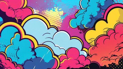 Abstract halftone comics background - Modern design clouds in pop colors banner - 793204795
