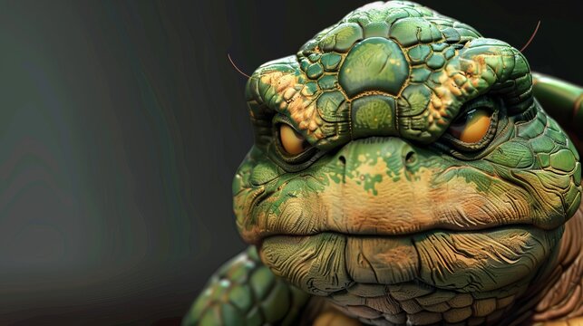 3D cartoon angry turtle.