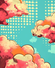 Abstract halftone comics background - Modern design clouds in pop colors banner - 793205505