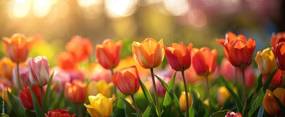 Canvas Prints Colorful tulip field in sunlight