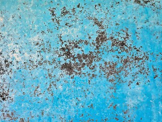 Painted turquoise metal surface with pitted rusty textured abstract pattern - 793207324