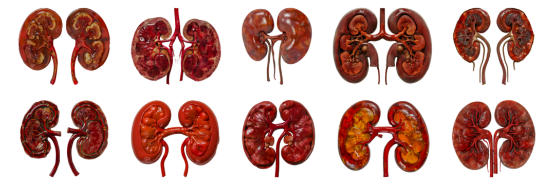 Human kidneys anatomical illustration collection cut out png on transparent background - Powered by Adobe
