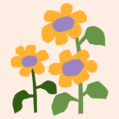 Paper cut style sunflowers illustration. Simple summer florals vector graphic
