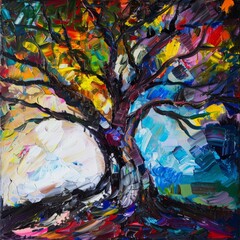 Abstract tree in an expressionist style, with wild, emotional brushstrokes. 