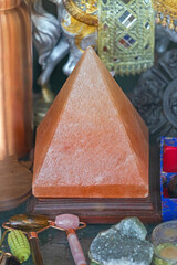 Himalayan Pink Crystal Salt Decorative Pyramid Object at Shelf