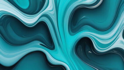 Fluidity in Abstract Liquid Background, Flowing Vertically with a Mix of Teal and Cyan - obrazy, fototapety, plakaty
