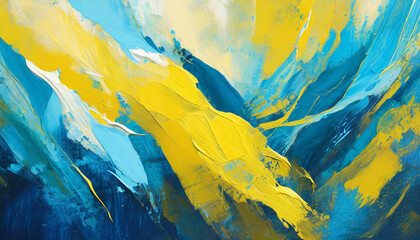 Colorful abstract background with pop of blue and yellow color. Acrylic paints. Hand drawn art