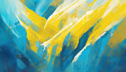 Colorful abstract background with pop of blue and yellow color. Acrylic paints. Hand drawn art