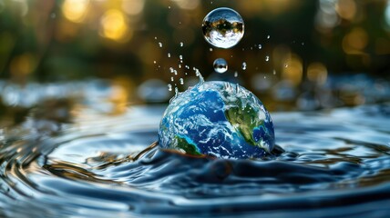 Planet earth as huge water drop created with Generative AI - obrazy, fototapety, plakaty