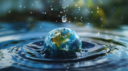 Planet earth as huge water drop created with Generative AI
