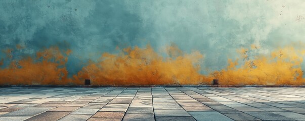 Abstract teal to orange gradient wall