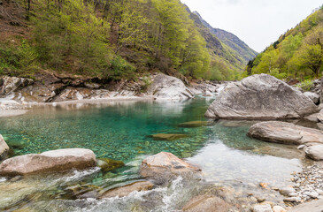 The Verzasca Valley is a beautiful natural place made of crystal clear waters, green mountains and canyons, Locarno district in canton of Ticino, Switzerland