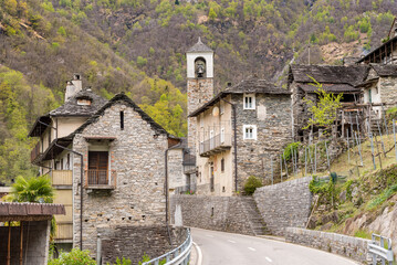 The San Bartolomeo ancient village on Verzasca valley, Locarno district in canton of Ticino,...