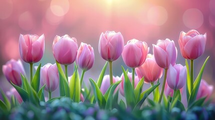  blurred boscage of pink tulips