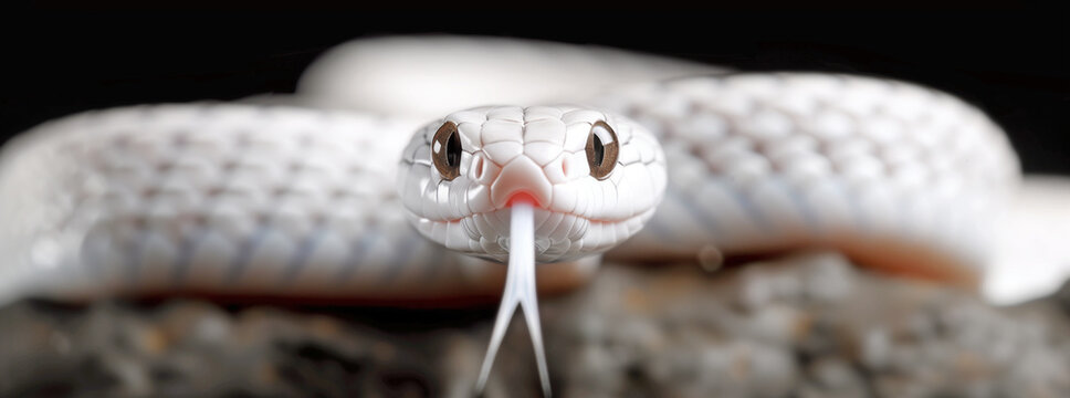 Albino Python with Intense Gaze on Black
